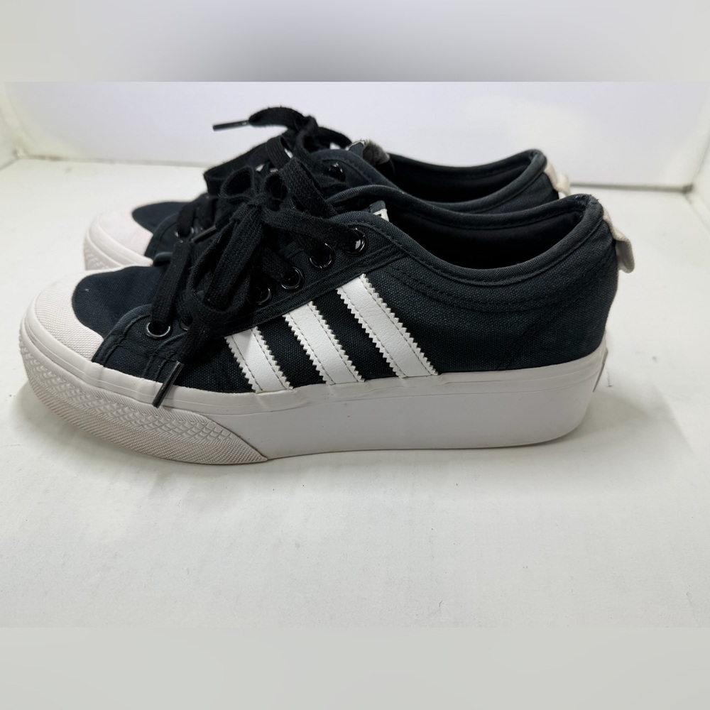 Adidas Nizza Platform Black Canvas Sneakers with White Accents Size 8 1/2